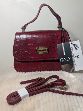 Chiara Ferretti.Burgundy Croc-Embossed Top Handle Bag
